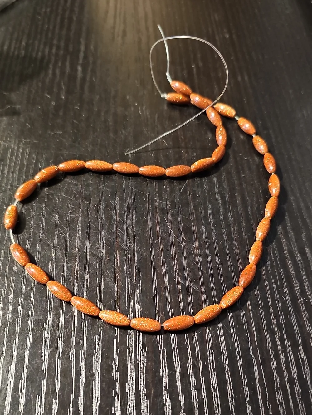 Vintage 1973 Goldstone Rice Bead Strand 5x12 mm Jewelry Making Supply